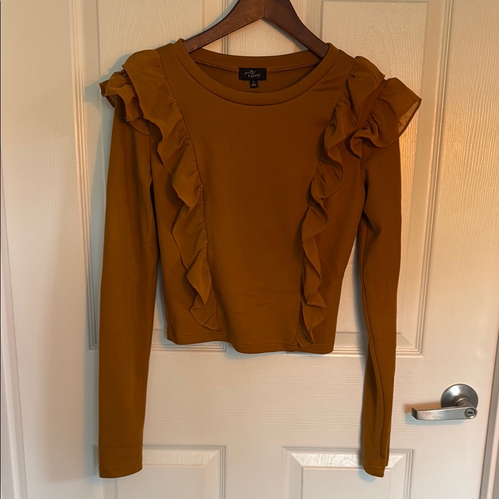 Mustard Ruffled Crop Blouse with Fitted Sleeves